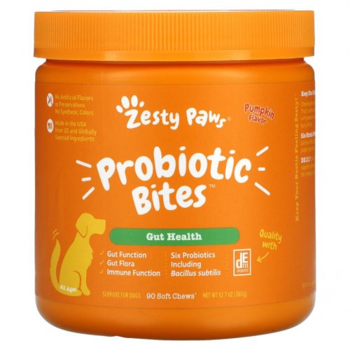 Zesty Paws, 반려견용 Probiotic Bites, 장 건강, 전 연령, 호박 맛, 소프트 츄 90개, 360g(12.7oz)