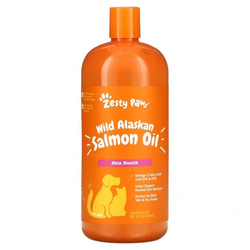 Zesty Paws, 반려견 및 반려묘용 야생 알래스카 연어 오일, 모든 연령대, 946ml(32fl oz)