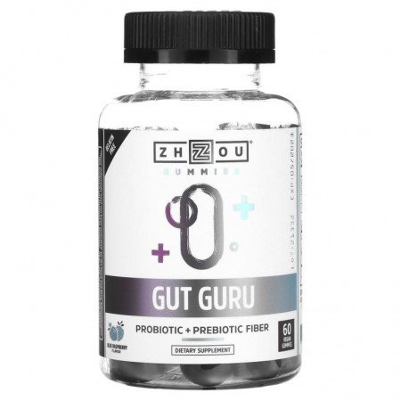 Zhou Nutrition, Gut Guru, 블루 라즈베리, 비건 구미젤리 60개