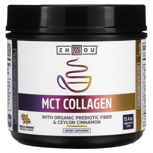Zhou Nutrition, MCT 콜라겐, 바닐라 계피, 379g(13.4oz)