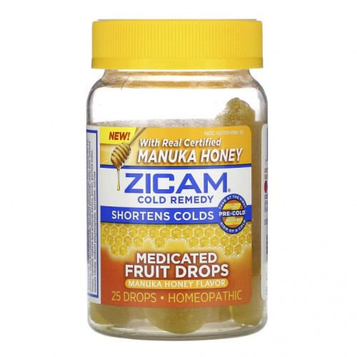 Zicam, Cold Remedy, Medicated Fruit Drop, Manuka Honey , 25 Drops