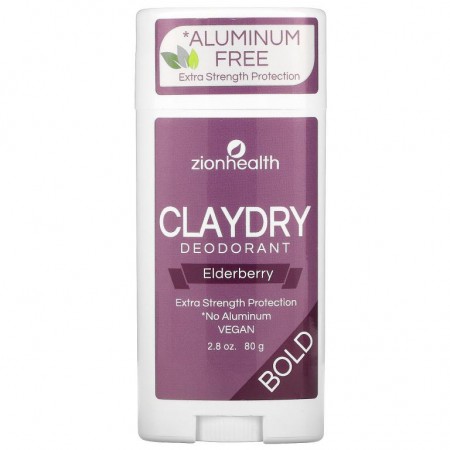 Zion Health, Bold, ClayDry 데오드란트, Elderberry, 2.8oz(80g)