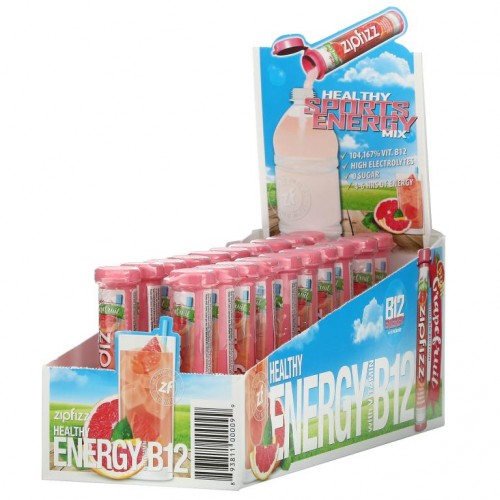 Zipfizz, 헬시 스포츠 에너지 믹스, 비타민B12 함유, 핑크 그레이프프루트 맛, 튜브 20개입, 개당 11g(0.39oz)