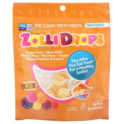 Zollipops, Zolli Drops, The Clean Teeth Drops, 과일 맛, Zolli Drops 15개 이상, 1.6oz