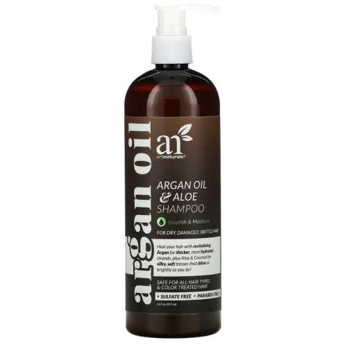 artnaturals, 아르간오일 & 알로에 샴푸, 건조하고 끊기기 쉬운 손상 모발용, 473ml(16fl oz)