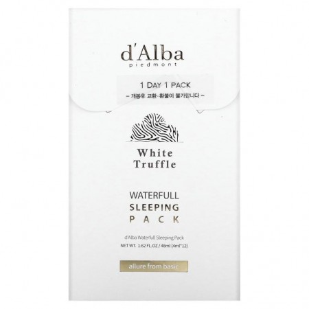 d'Alba, 화이트 트러플, 워터풀 슬리핑 팩, 48ml(1.62fl oz)