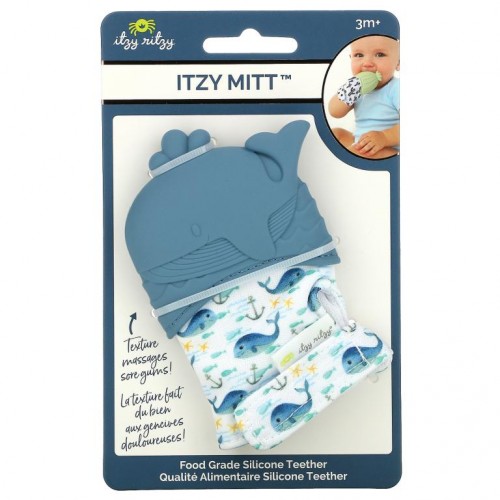 itzy ritzy, Itzy Mitt, Food Grade Silicone Teether, 3+ Months, Whale, 1 Teether