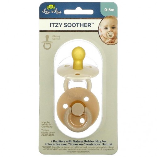 itzy ritzy, Itzy Soother, 천연 고무 젖꼭지가 있는 쪽쪽이, 0~6개월, 코코넛 & 토스트, 2개입