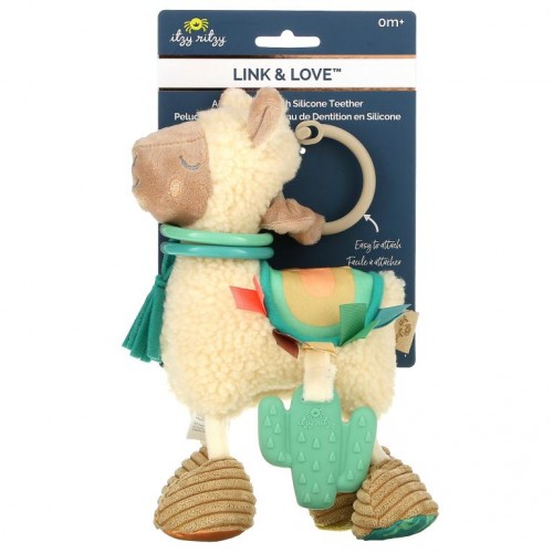 itzy ritzy, Link & Love, Activity Plush with Silicone Teether, 0+ Months, Lama, 1 Piece