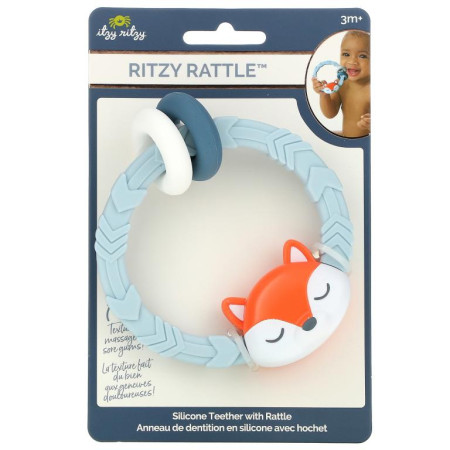 itzy ritzy, Ritzy Rattle, 실리콘으로 만든 딸랑이 치발기, 3개월 이상, 여우, 1개