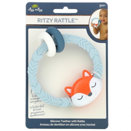 itzy ritzy, Ritzy Rattle, 실리콘으로 만든 딸랑이 치발기, 3개월 이상, 여우, 1개