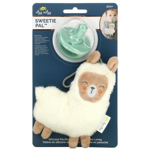 itzy ritzy, Sweetie Pal, Silicone Pacifier and Plush Pacifier Lovey, 0+ Months, Lama, 2 Piece Set
