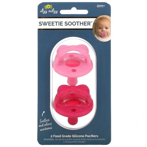 itzy ritzy, Sweetie Soother, Pacifier, 0+ Months, Cotton Candy Watermelon Bow, 2 Pacifiers